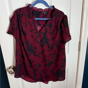 41 Hawthorn Burgundy and Black Floral Blouse